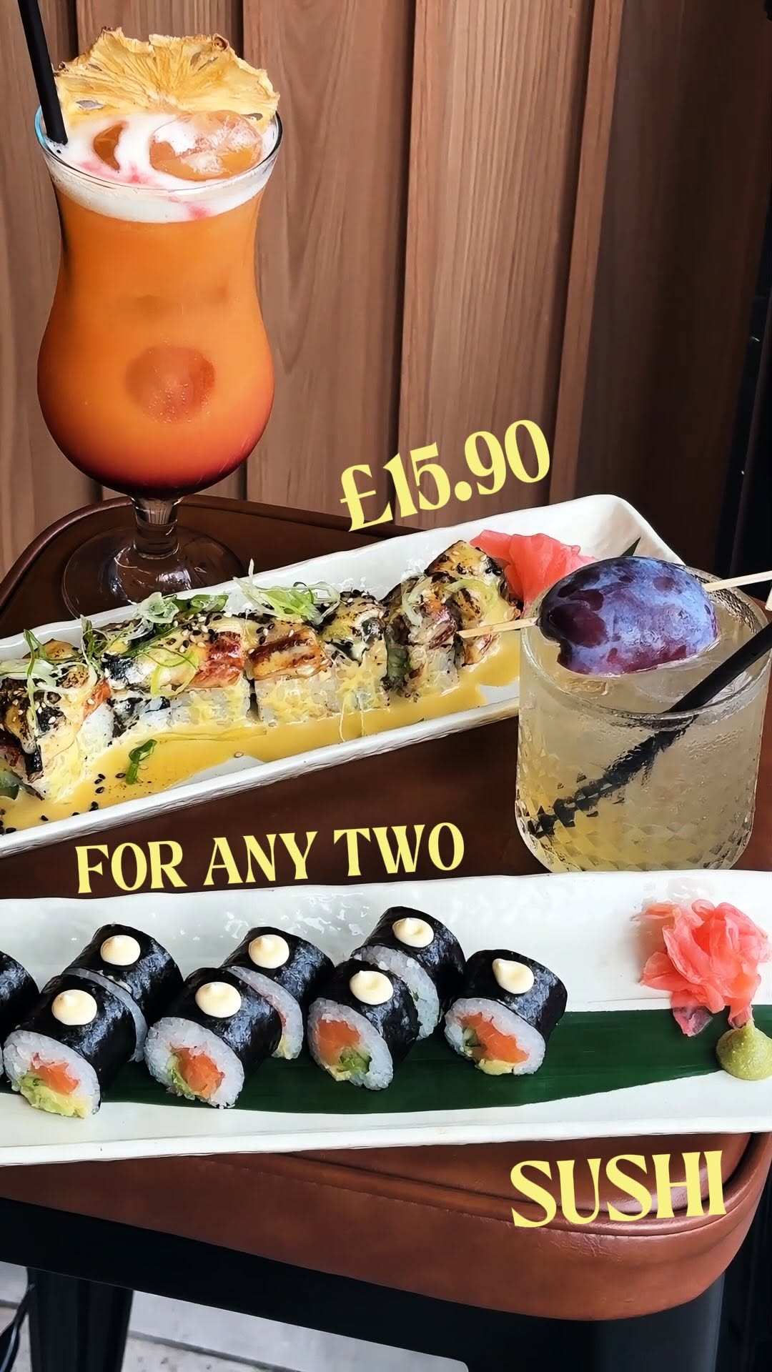 JEJU is officially open! Any 2 Sushi for £15.90, Any 2 Cocktails for £12.90, no service charge.